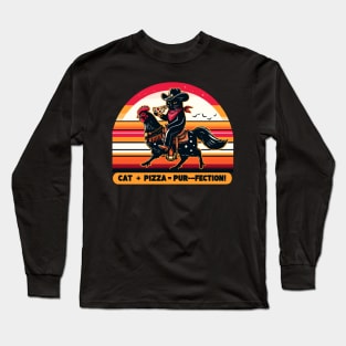 Cowboy Black Cat Eating Pizza Long Sleeve T-Shirt